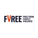 „FVREE FREE FROM FAMILY VIOLENCE“-Logo mit „V“ in Orange, der Rest in Dunkellila, in einem weißen Kreis.