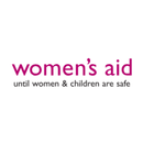 „women's aid until women & children are safe“-Logo in Magenta- und Grautonen, in einem weißen Kreis.