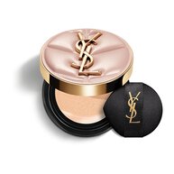 YSL SKIN AFFAIR SOFT GLOW CUSHION FOUNDATION. Rosafarbenes, gestepptes Couture-Etui mit goldenem Logo und schwarzem Make-up-Applikator.