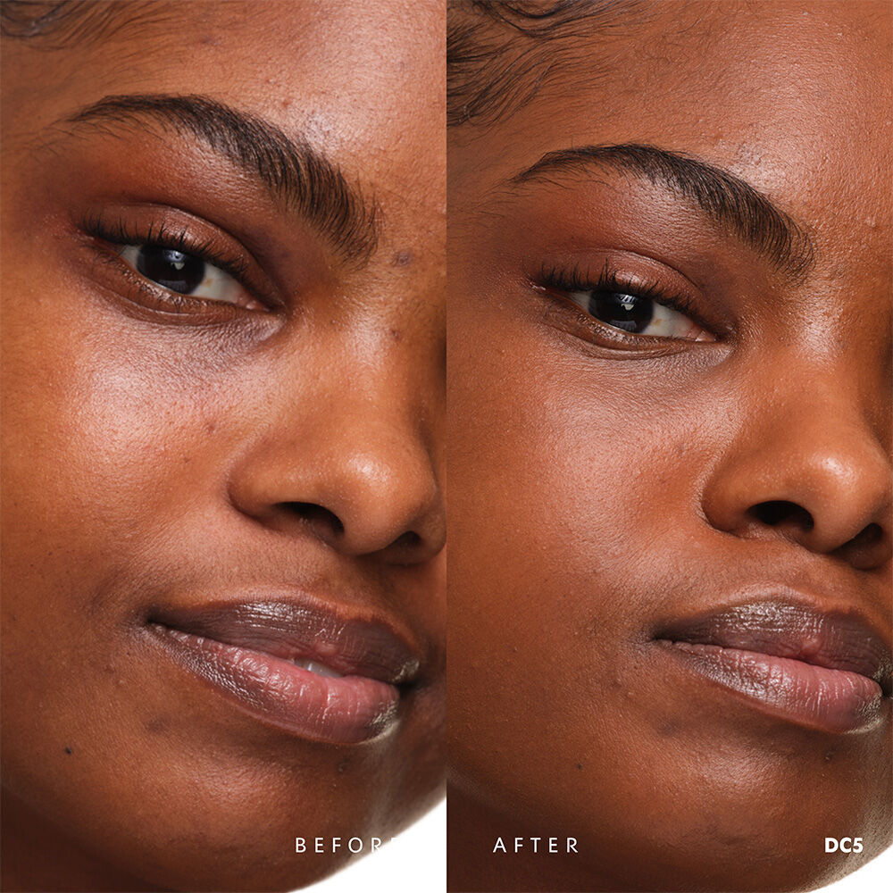 Vorher und nachher YSL SKIN AFFAIR SOFT GLOW CUSHION FOUNDATION DC5. Ebenmaßiger Teint mit nahtlosem strahlendem Soft-Glow-Finish.