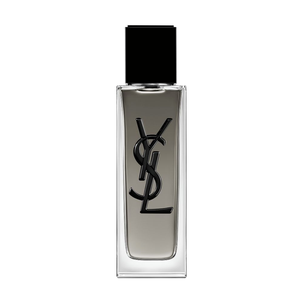 MYSLF Eau de Toilette Intense bottle with black cap and YSL Cassandre logo embossed on the glass.