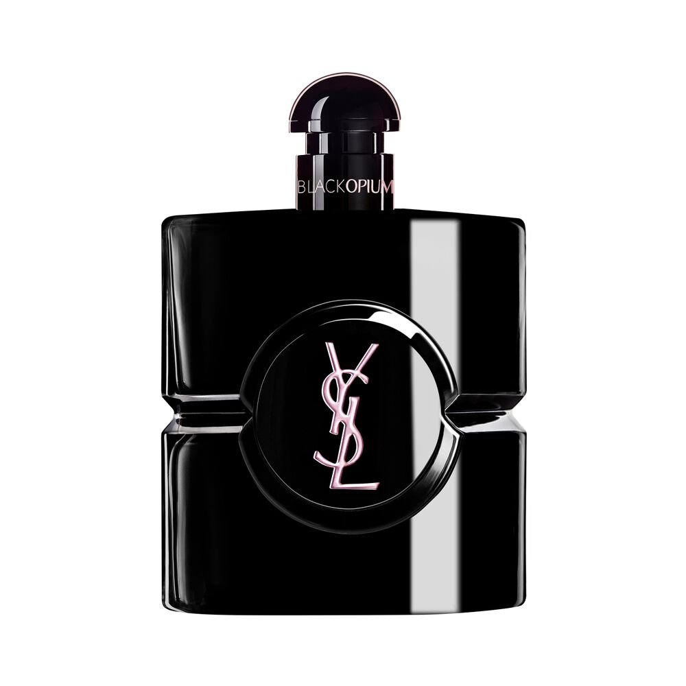 Black Opium Le Parfum Flakon in glanzend schwarzem Lack mit schwarzer Mitte und YSL-Logo.