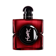 Black Opium Over Red Flakon in tiefrotem Lack mit schwarzem Zentrum und YSL-Logo.