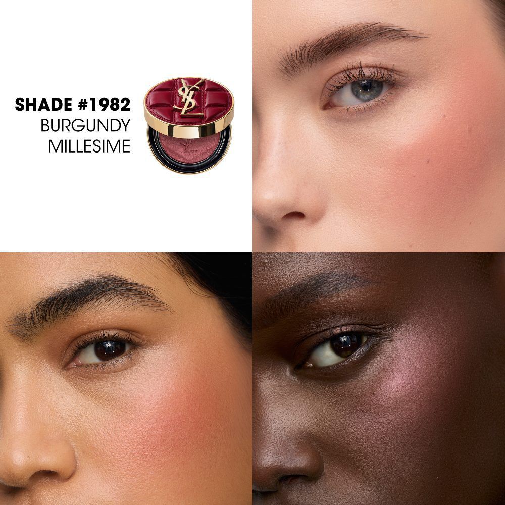 YSL Festtags-Make-up-Duo auf burgunderroten Texturstrichen mit Palette und Gloss