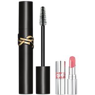 Nahaufnahme von YSL Lash Clash Mascara und mini lovehsine 44 auf weißem Hintergrund.