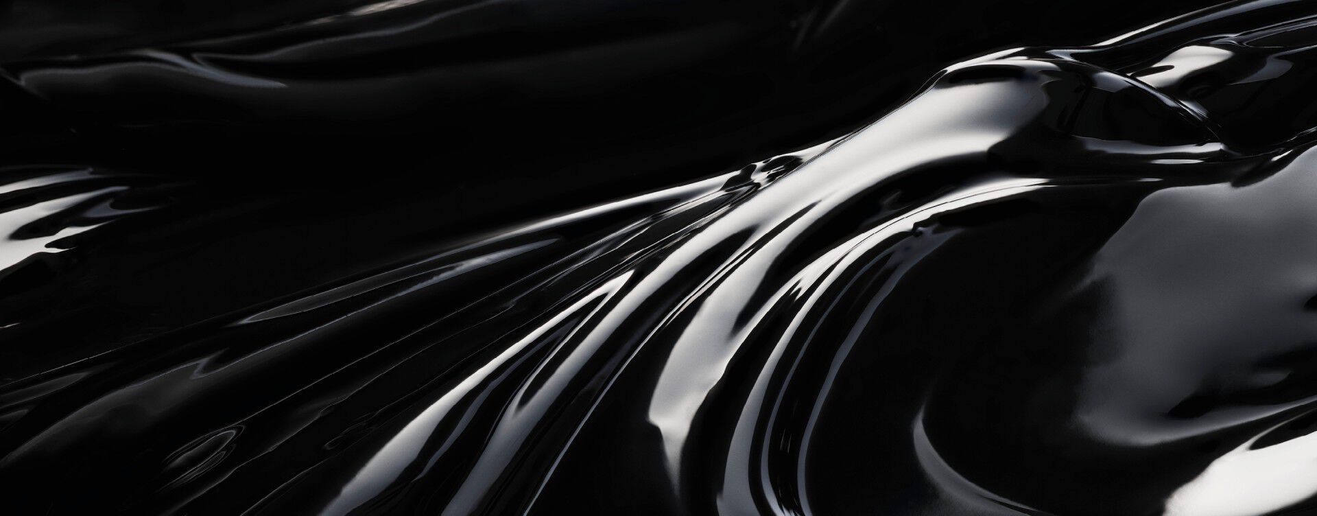  A luxurious, high-gloss black liquid texture, with elegant, fluid waves and reflective highlights, evoking a rich, opulent feel.